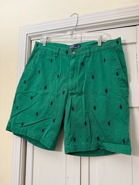 VTG Polo Ralph Lauren Prospect Shorts Mens Sz 36 Green All Over Pony Chino